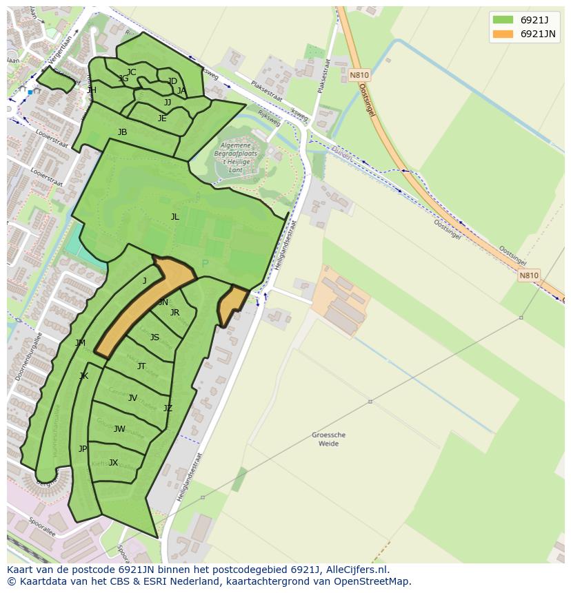 Afbeelding van het postcodegebied 6921 JN op de kaart.