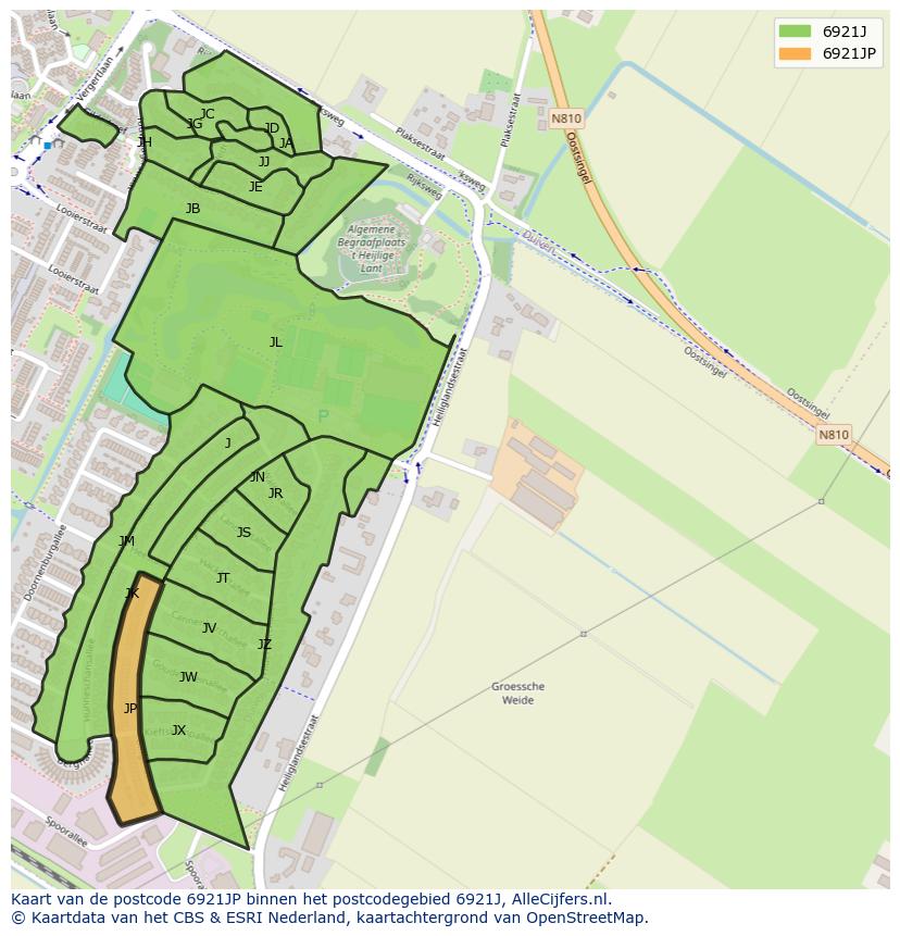 Afbeelding van het postcodegebied 6921 JP op de kaart.