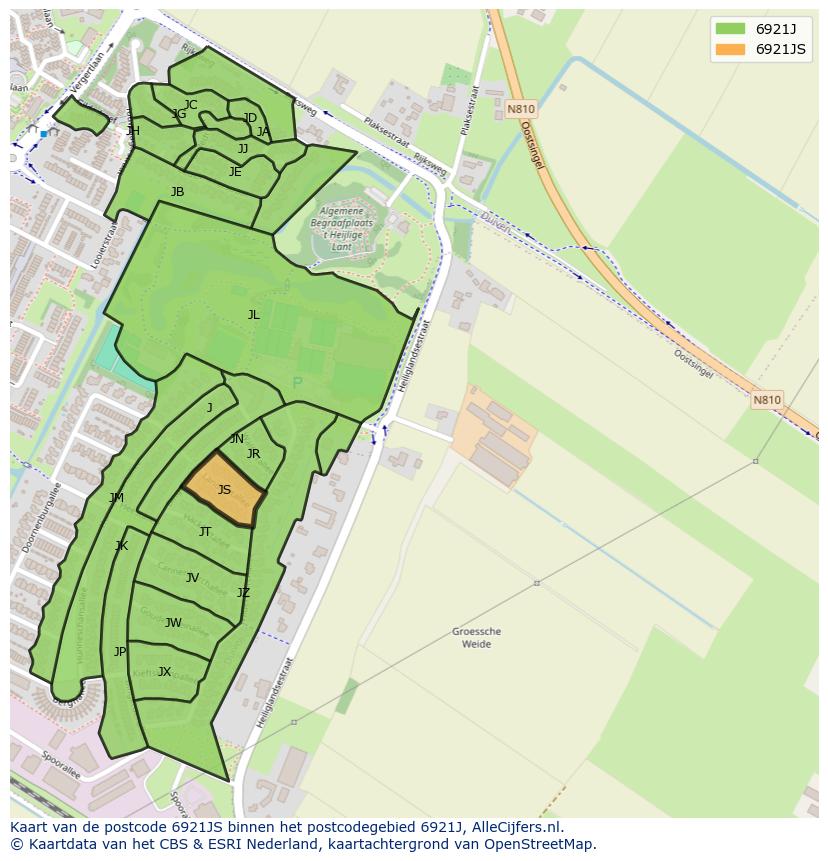 Afbeelding van het postcodegebied 6921 JS op de kaart.