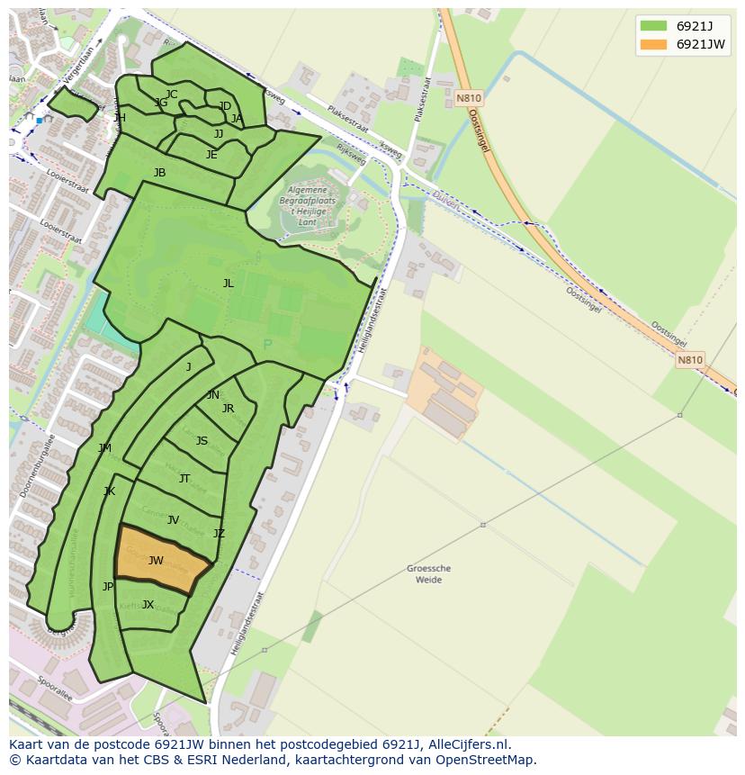 Afbeelding van het postcodegebied 6921 JW op de kaart.