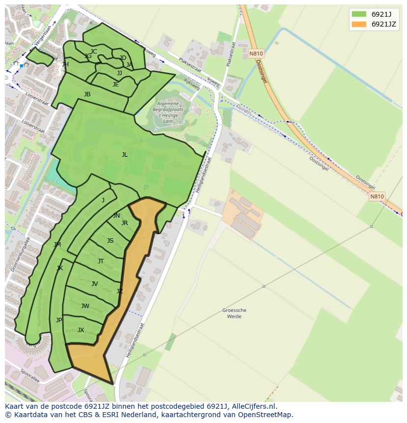 Afbeelding van het postcodegebied 6921 JZ op de kaart.