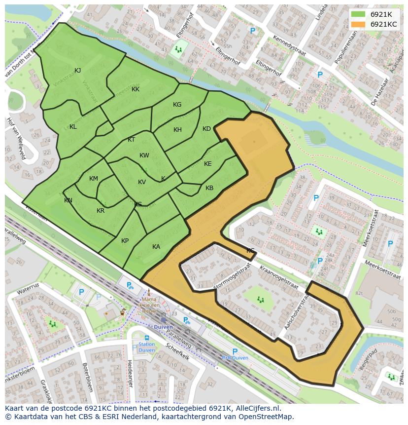 Afbeelding van het postcodegebied 6921 KC op de kaart.
