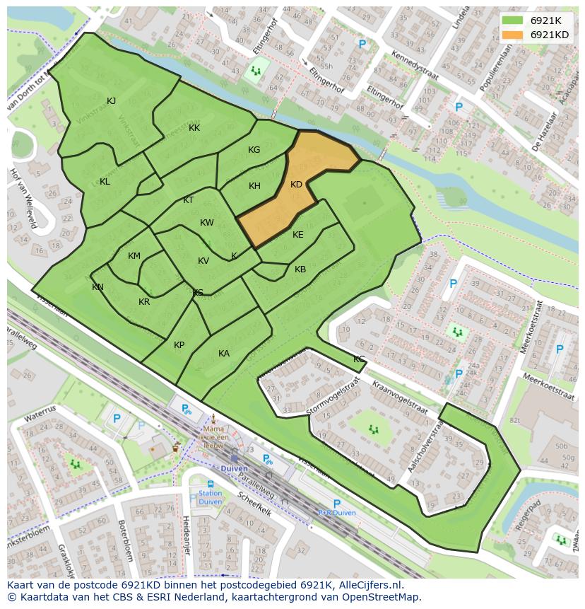 Afbeelding van het postcodegebied 6921 KD op de kaart.