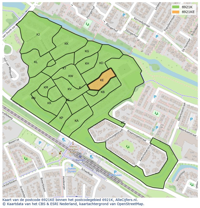 Afbeelding van het postcodegebied 6921 KE op de kaart.