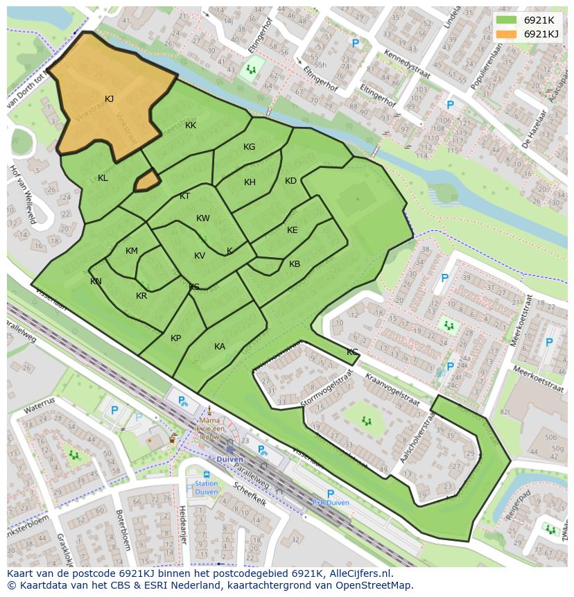 Afbeelding van het postcodegebied 6921 KJ op de kaart.
