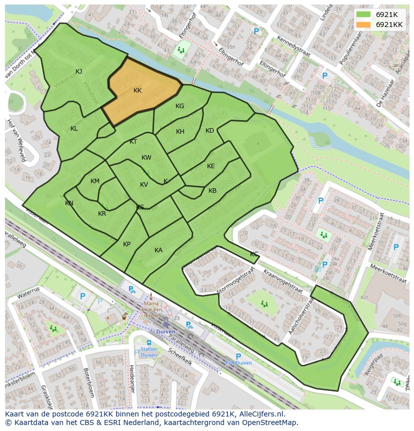 Afbeelding van het postcodegebied 6921 KK op de kaart.
