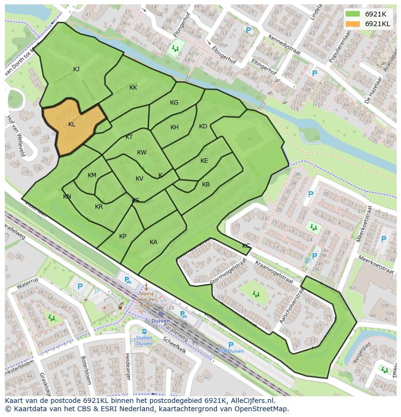 Afbeelding van het postcodegebied 6921 KL op de kaart.