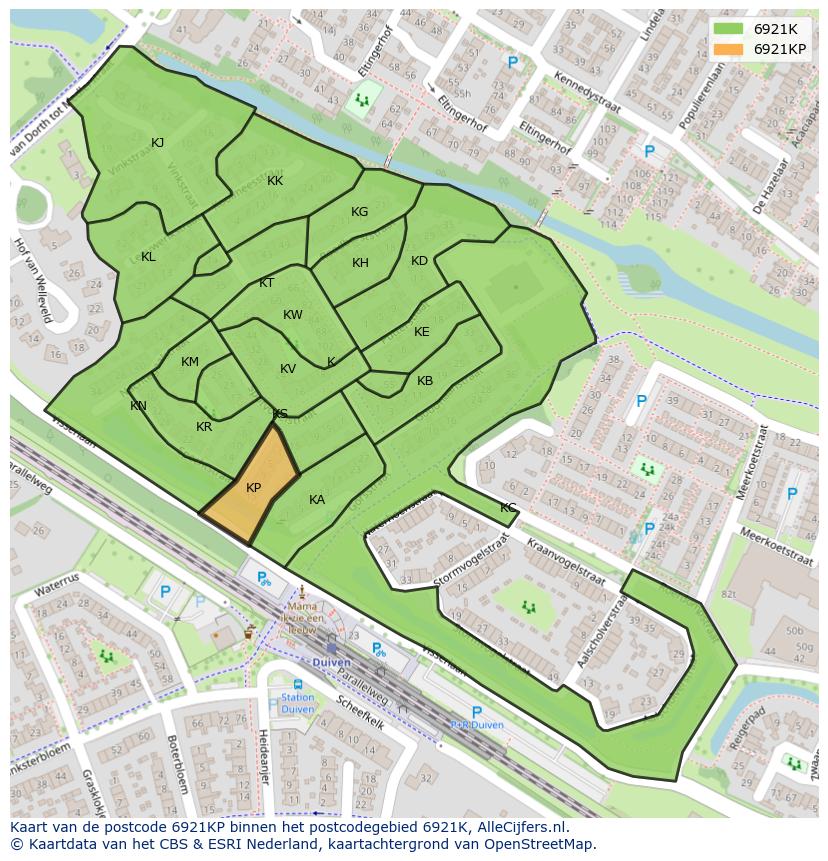 Afbeelding van het postcodegebied 6921 KP op de kaart.