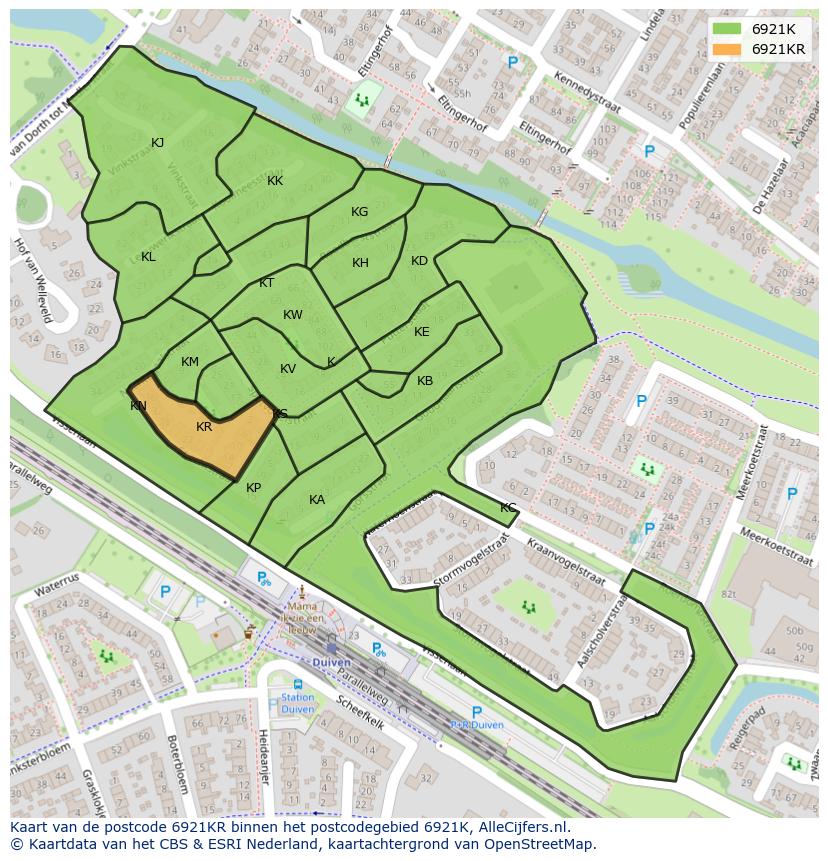 Afbeelding van het postcodegebied 6921 KR op de kaart.