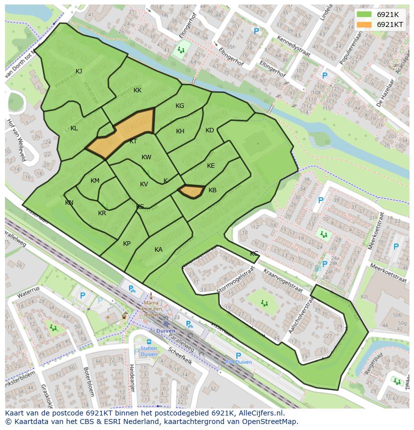 Afbeelding van het postcodegebied 6921 KT op de kaart.