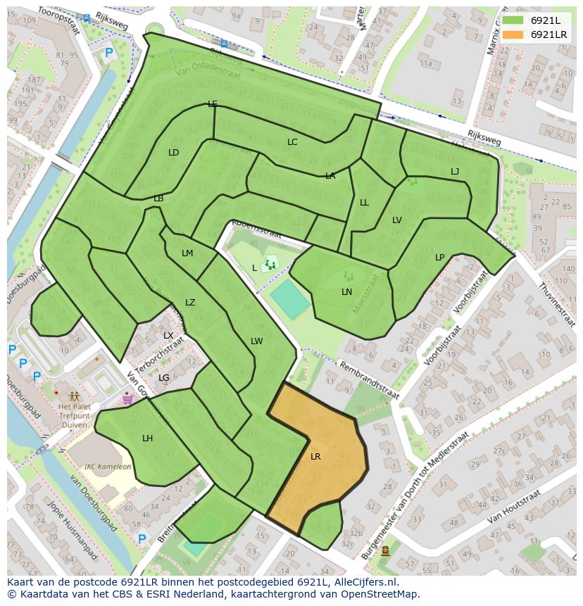 Afbeelding van het postcodegebied 6921 LR op de kaart.