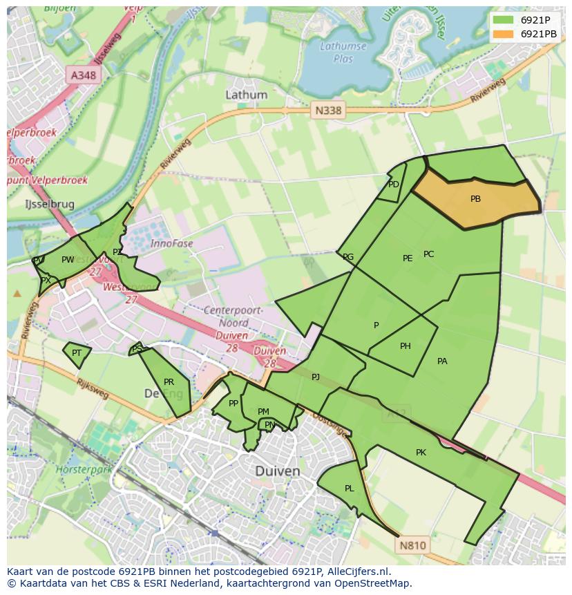 Afbeelding van het postcodegebied 6921 PB op de kaart.