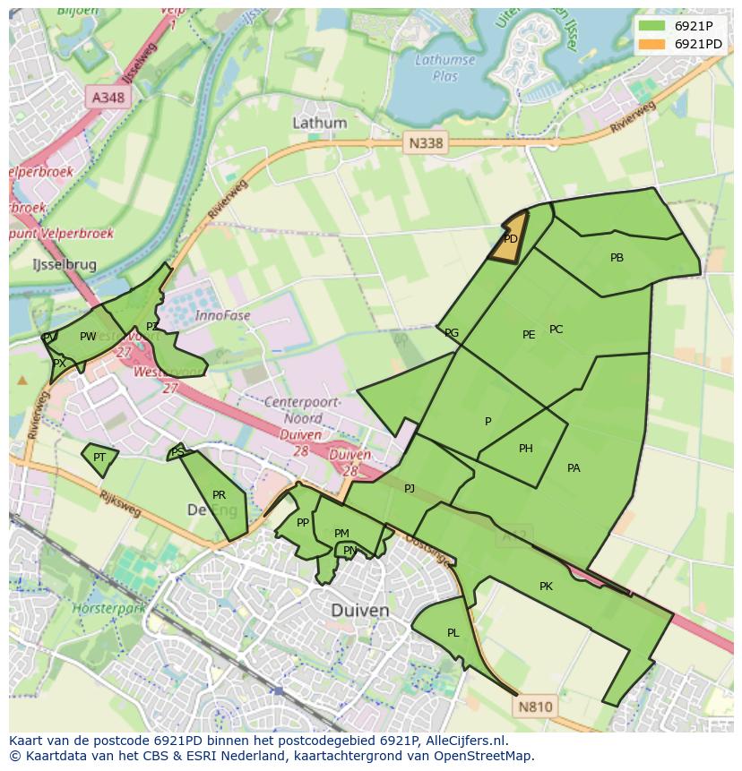 Afbeelding van het postcodegebied 6921 PD op de kaart.