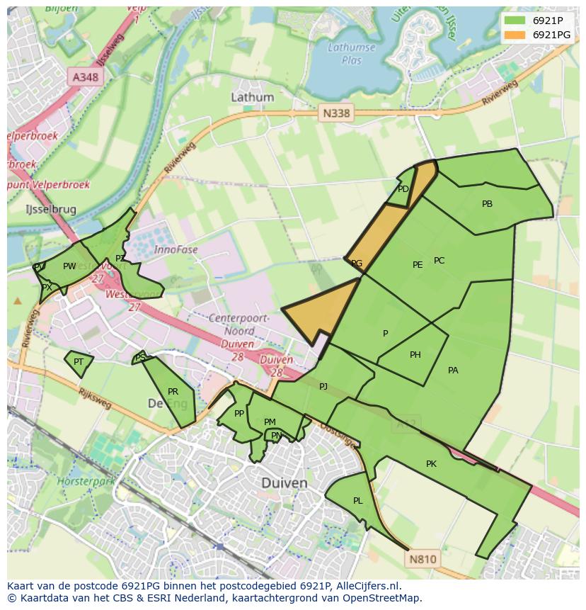 Afbeelding van het postcodegebied 6921 PG op de kaart.