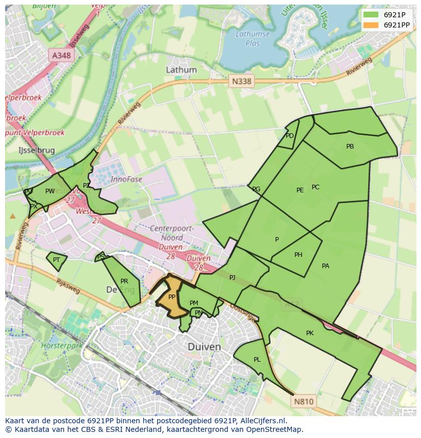 Afbeelding van het postcodegebied 6921 PP op de kaart.
