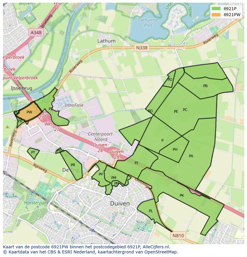 Afbeelding van het postcodegebied 6921 PW op de kaart.
