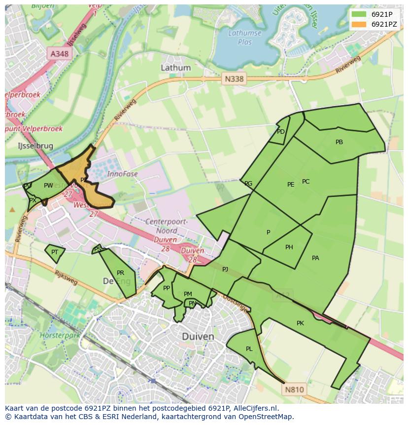 Afbeelding van het postcodegebied 6921 PZ op de kaart.