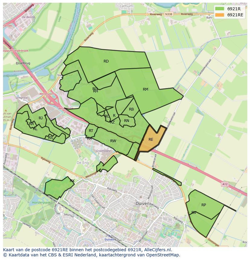 Afbeelding van het postcodegebied 6921 RE op de kaart.