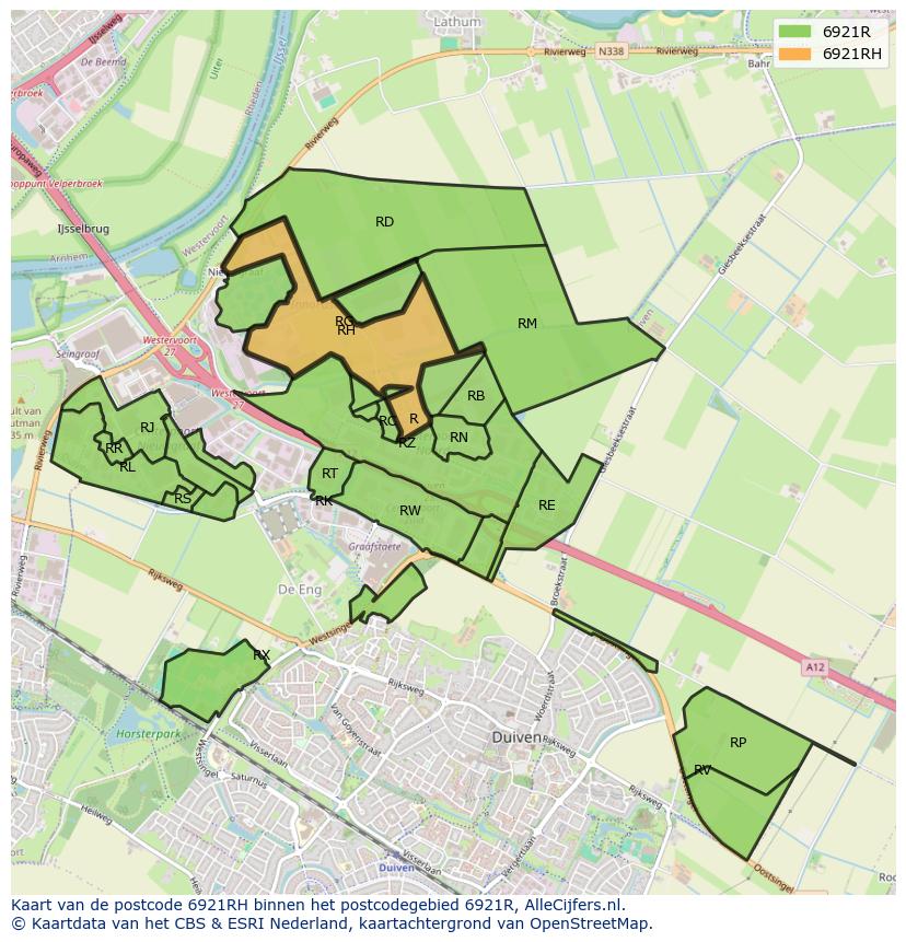 Afbeelding van het postcodegebied 6921 RH op de kaart.