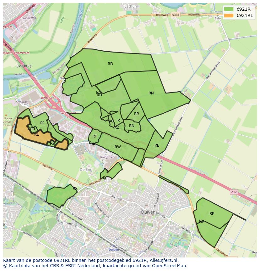 Afbeelding van het postcodegebied 6921 RL op de kaart.