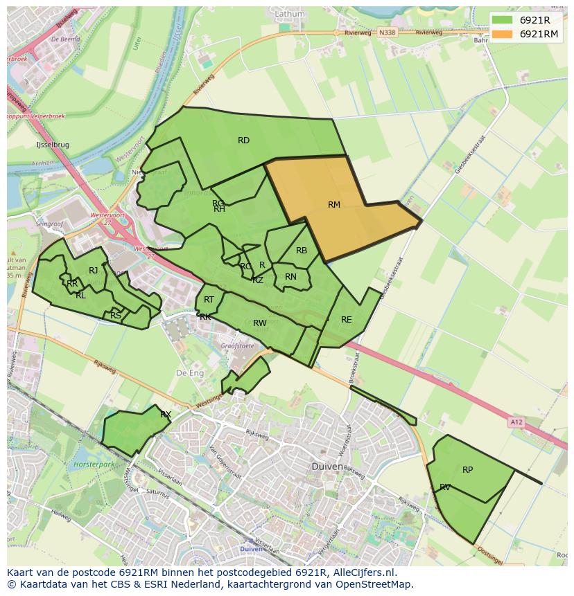 Afbeelding van het postcodegebied 6921 RM op de kaart.
