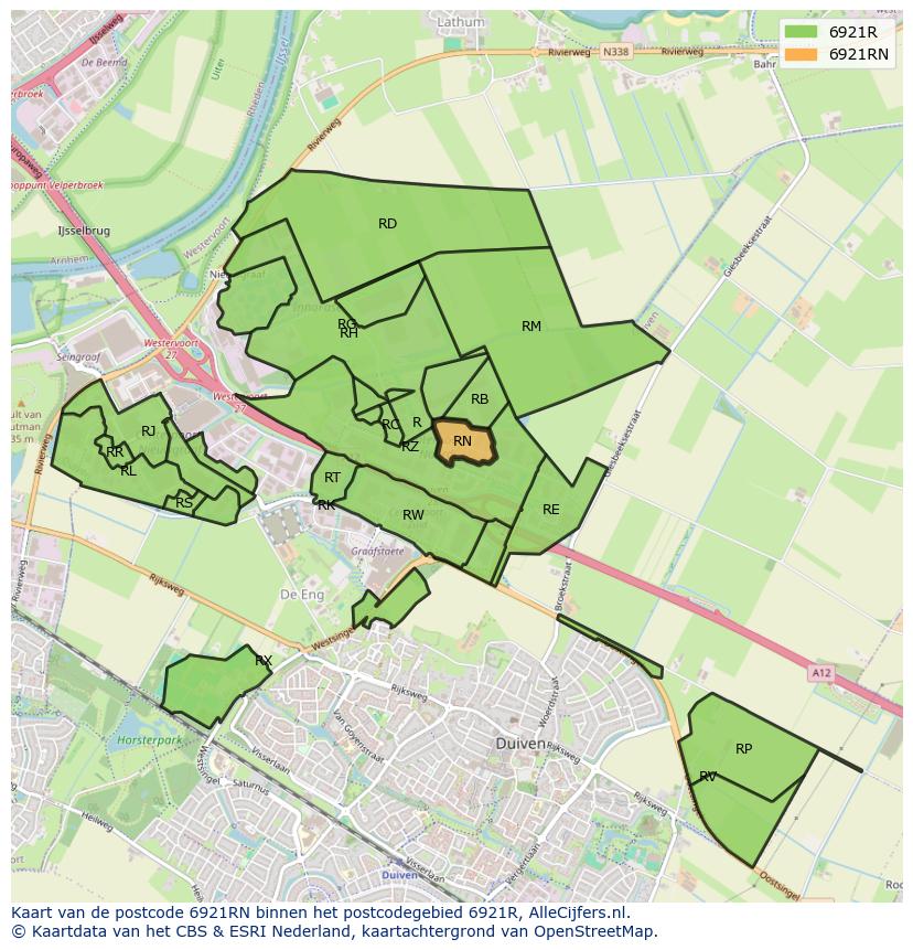Afbeelding van het postcodegebied 6921 RN op de kaart.