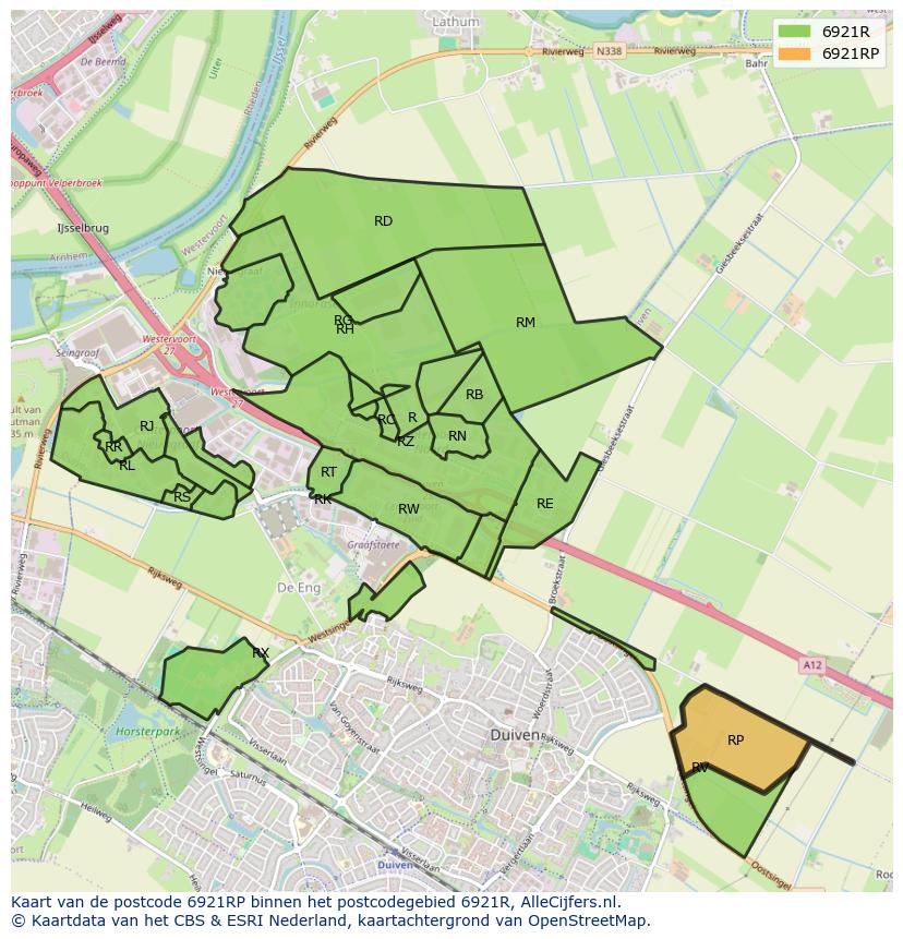 Afbeelding van het postcodegebied 6921 RP op de kaart.