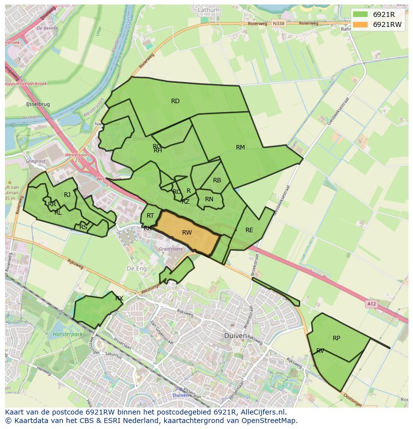 Afbeelding van het postcodegebied 6921 RW op de kaart.