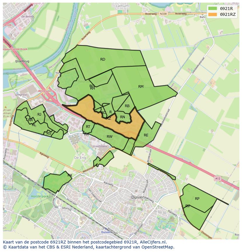 Afbeelding van het postcodegebied 6921 RZ op de kaart.