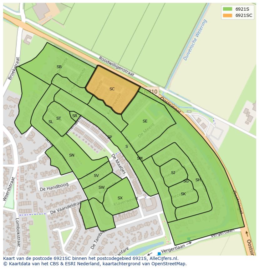 Afbeelding van het postcodegebied 6921 SC op de kaart.