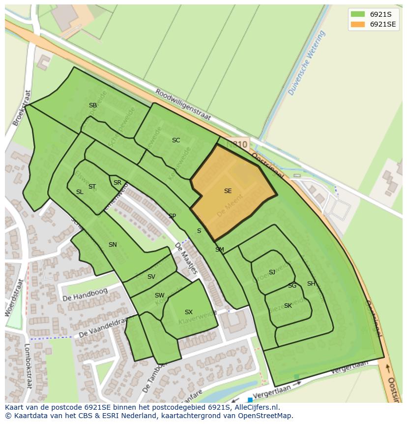 Afbeelding van het postcodegebied 6921 SE op de kaart.