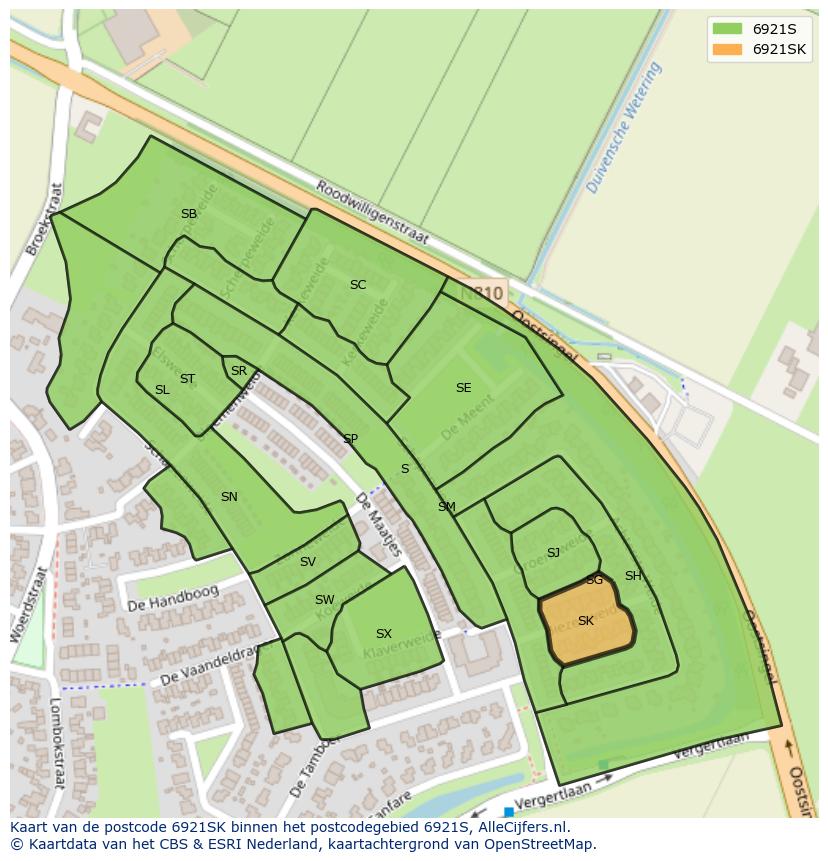 Afbeelding van het postcodegebied 6921 SK op de kaart.