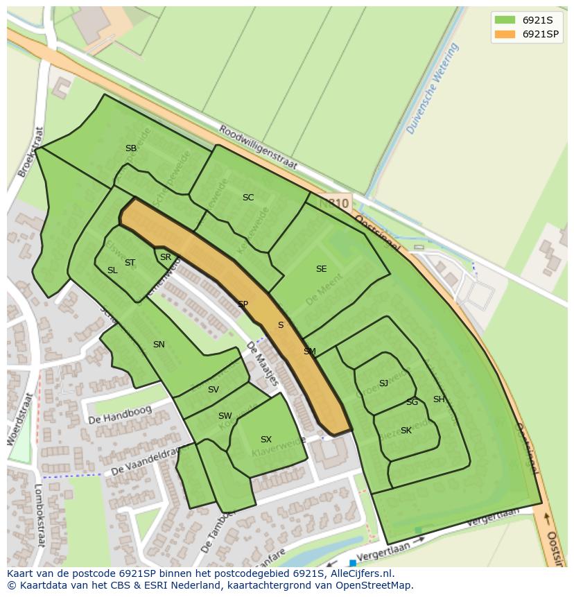 Afbeelding van het postcodegebied 6921 SP op de kaart.