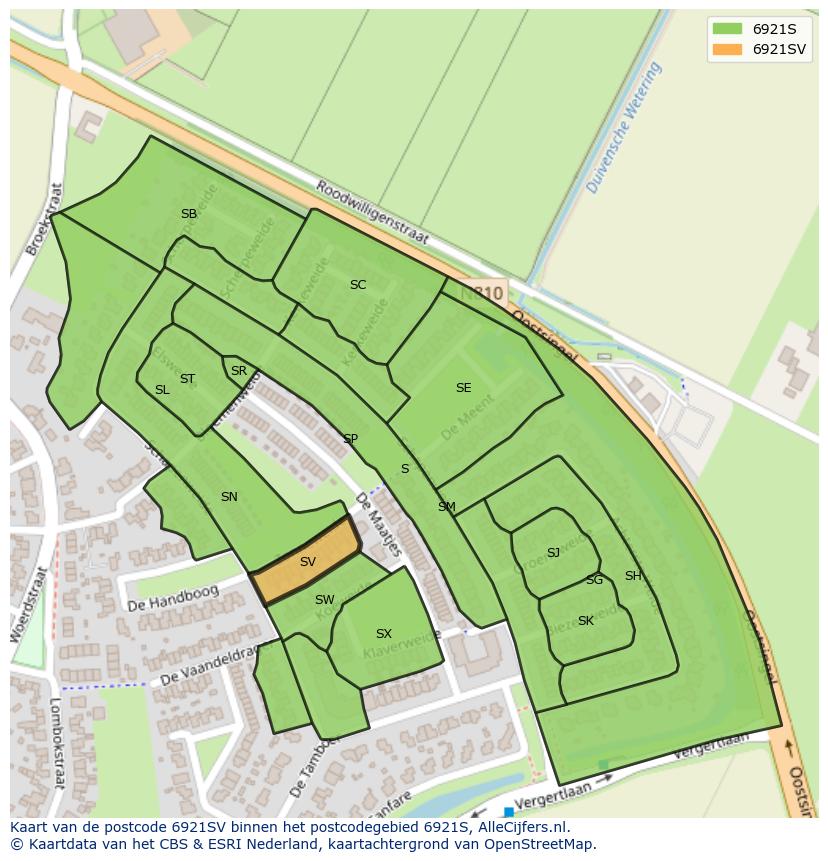 Afbeelding van het postcodegebied 6921 SV op de kaart.