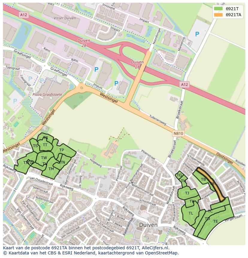 Afbeelding van het postcodegebied 6921 TA op de kaart.