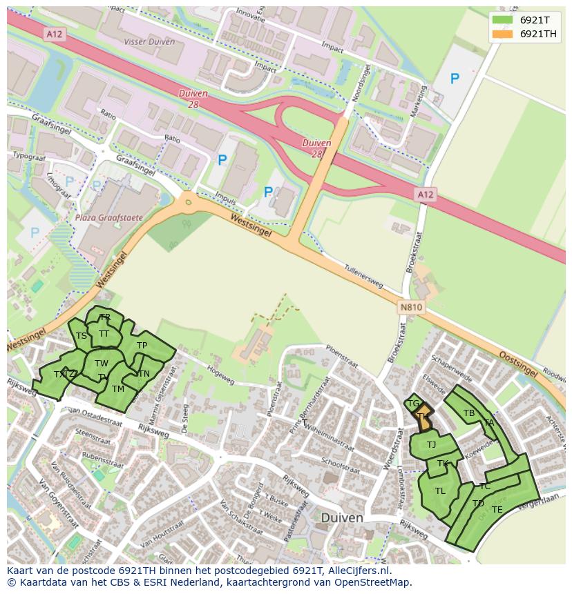 Afbeelding van het postcodegebied 6921 TH op de kaart.
