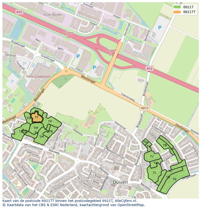 Afbeelding van het postcodegebied 6921 TT op de kaart.