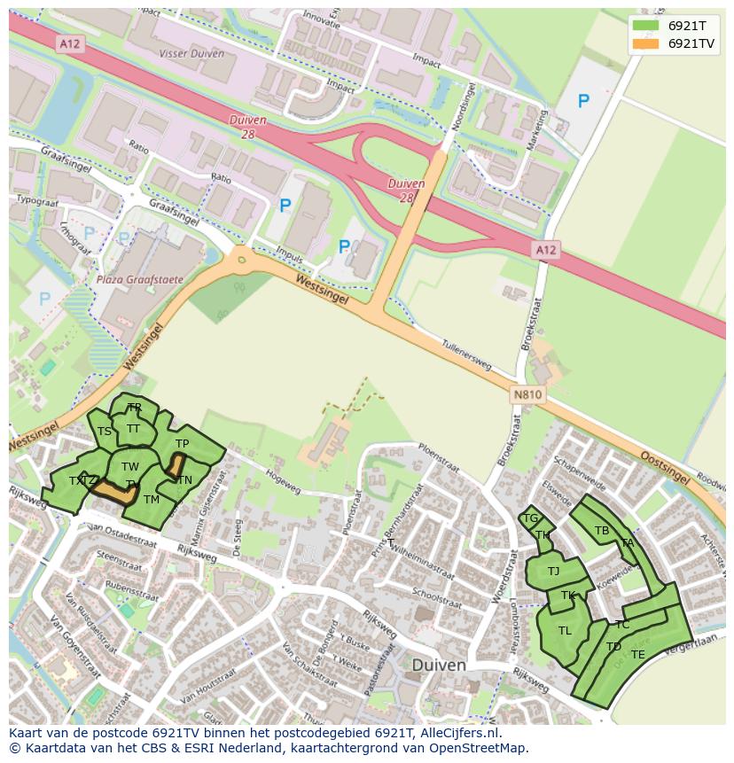 Afbeelding van het postcodegebied 6921 TV op de kaart.