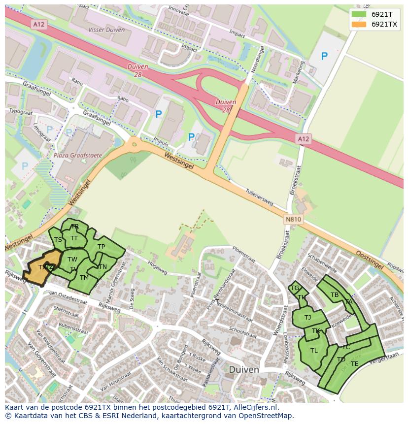 Afbeelding van het postcodegebied 6921 TX op de kaart.