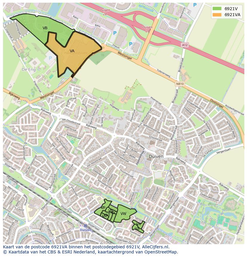Afbeelding van het postcodegebied 6921 VA op de kaart.