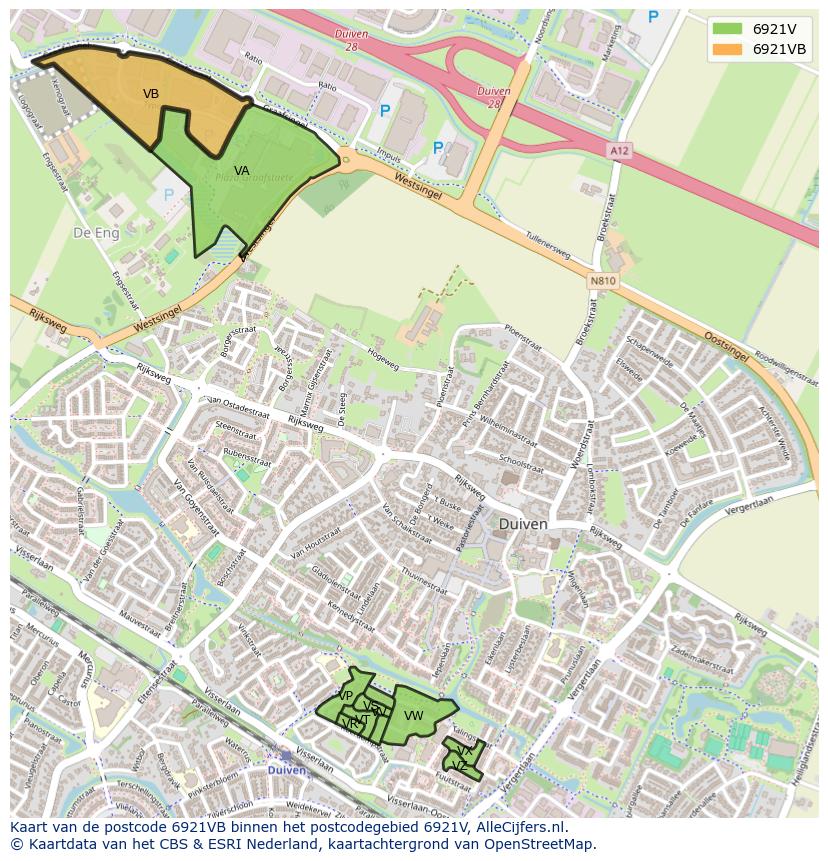 Afbeelding van het postcodegebied 6921 VB op de kaart.