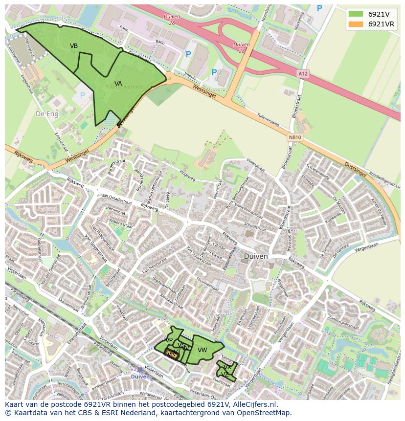 Afbeelding van het postcodegebied 6921 VR op de kaart.