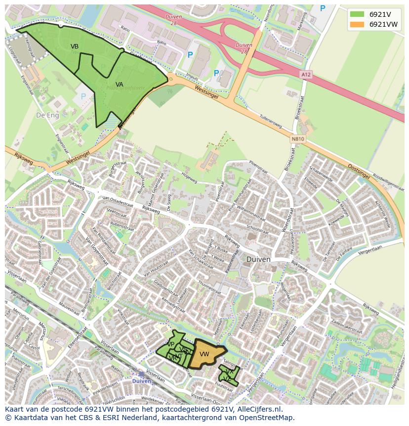 Afbeelding van het postcodegebied 6921 VW op de kaart.