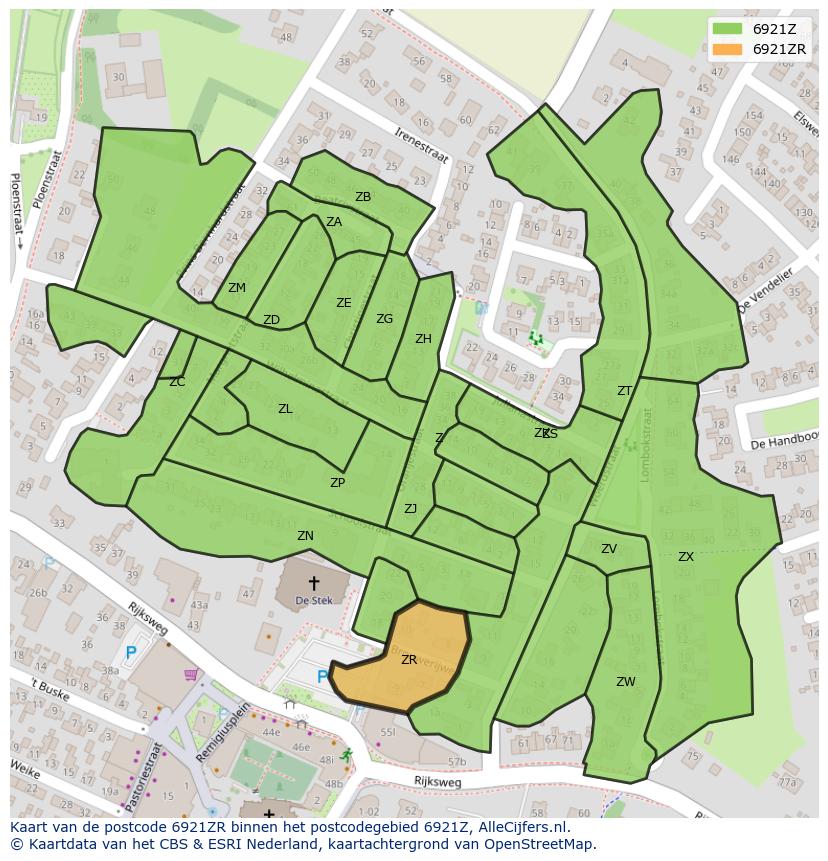 Afbeelding van het postcodegebied 6921 ZR op de kaart.