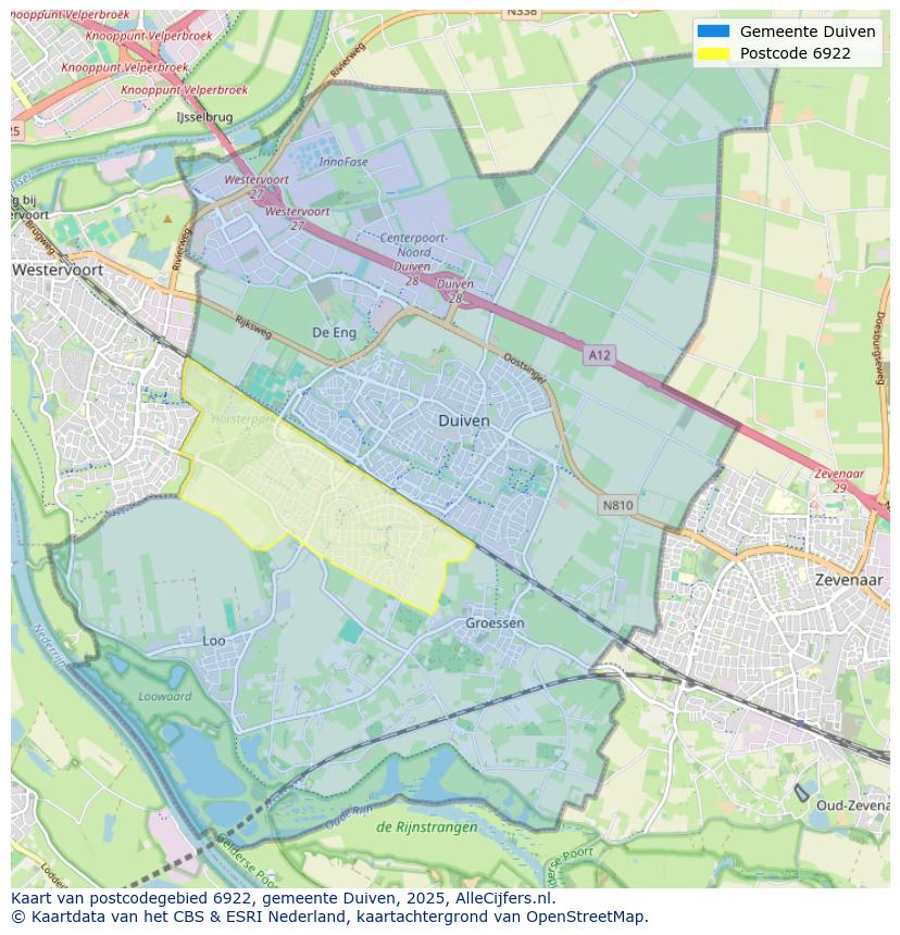 Afbeelding van het postcodegebied 6922 op de kaart.