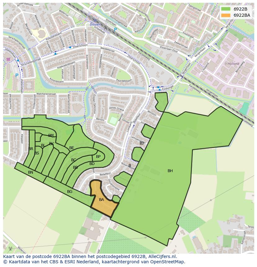 Afbeelding van het postcodegebied 6922 BA op de kaart.