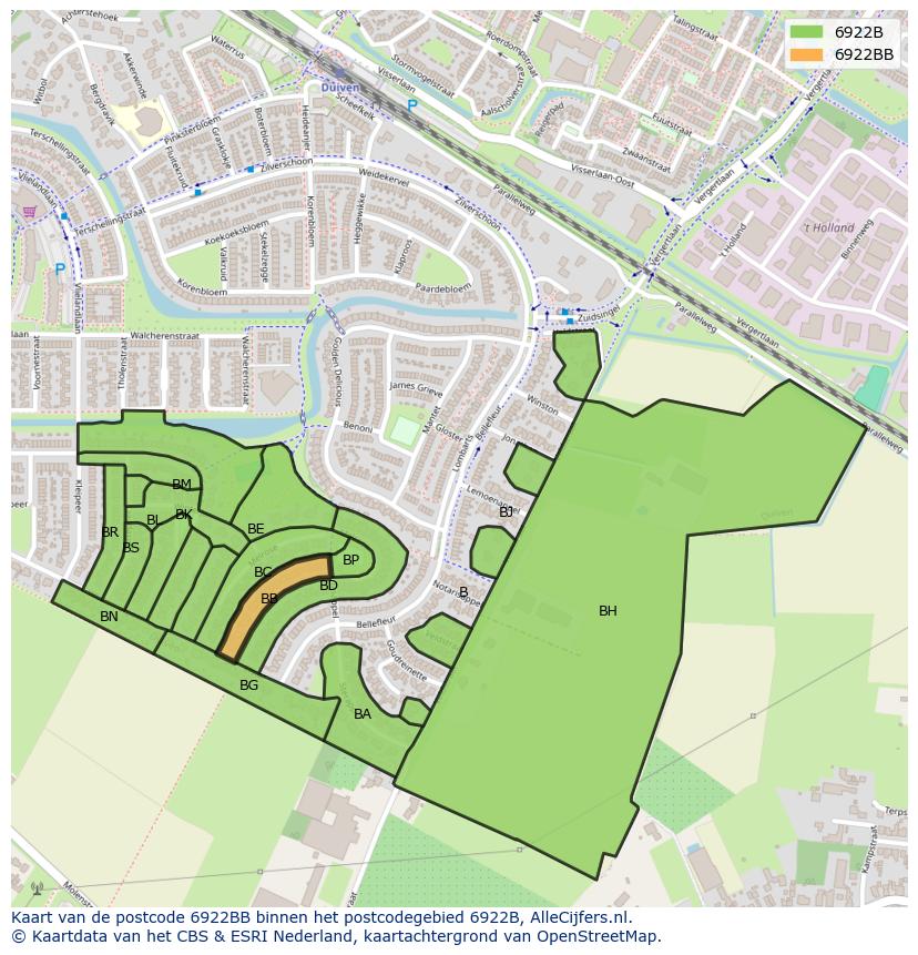Afbeelding van het postcodegebied 6922 BB op de kaart.