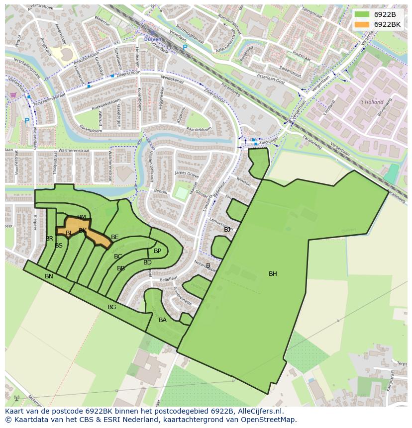 Afbeelding van het postcodegebied 6922 BK op de kaart.