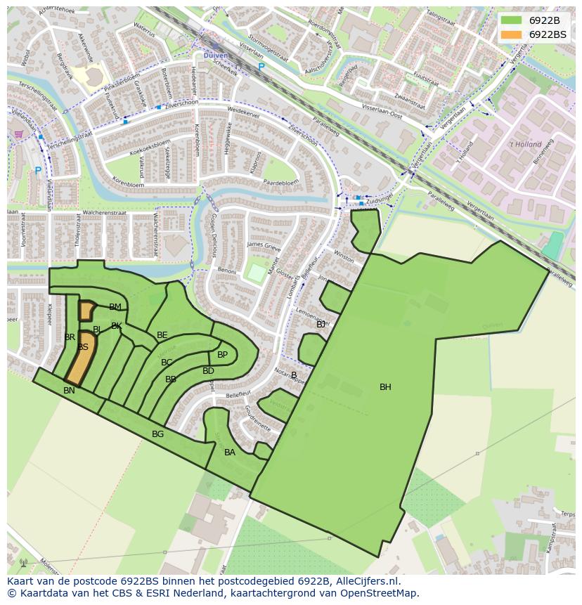 Afbeelding van het postcodegebied 6922 BS op de kaart.