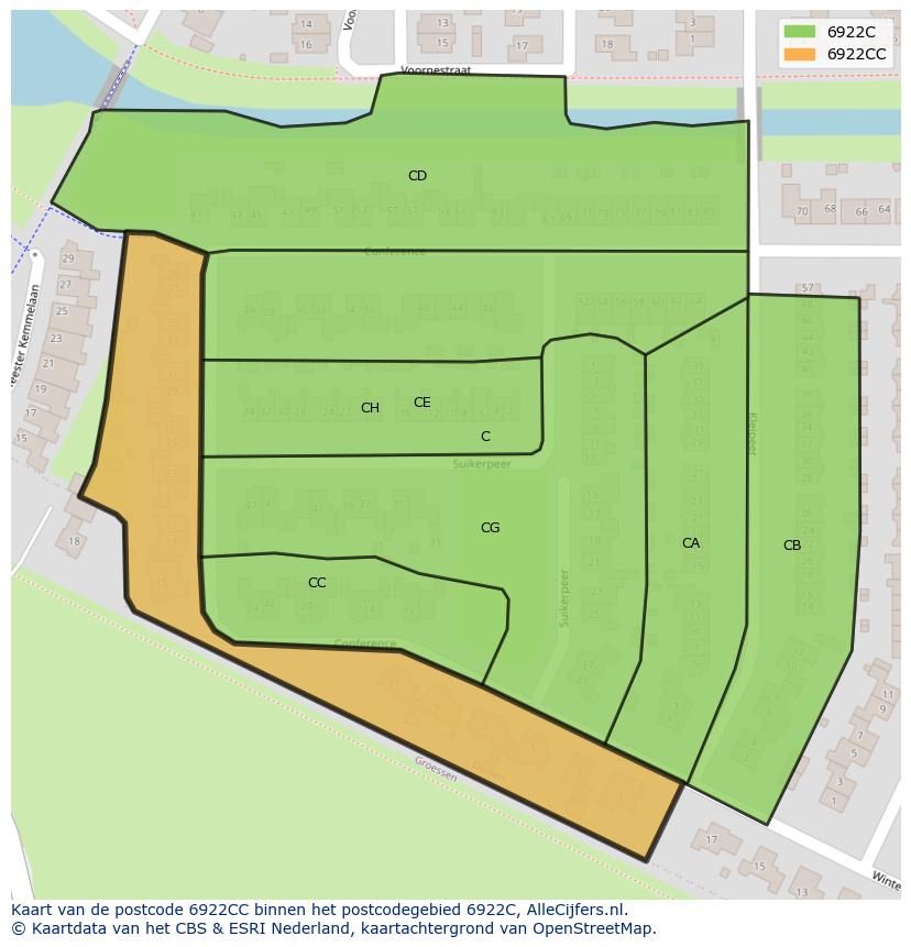 Afbeelding van het postcodegebied 6922 CC op de kaart.